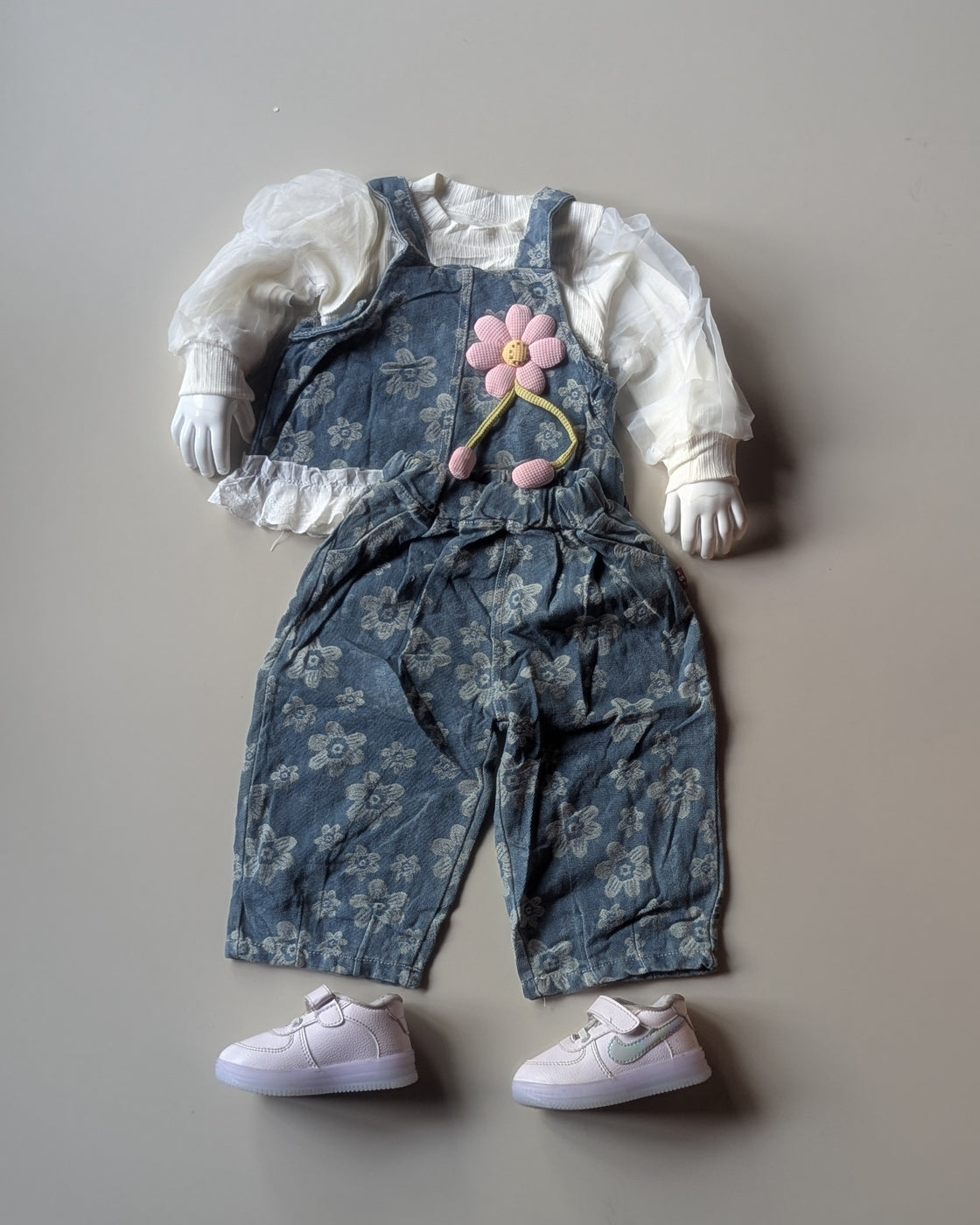GST04B1-01 Girls Full Sleeve Top Denim Vest and Wide Leg Pant Set