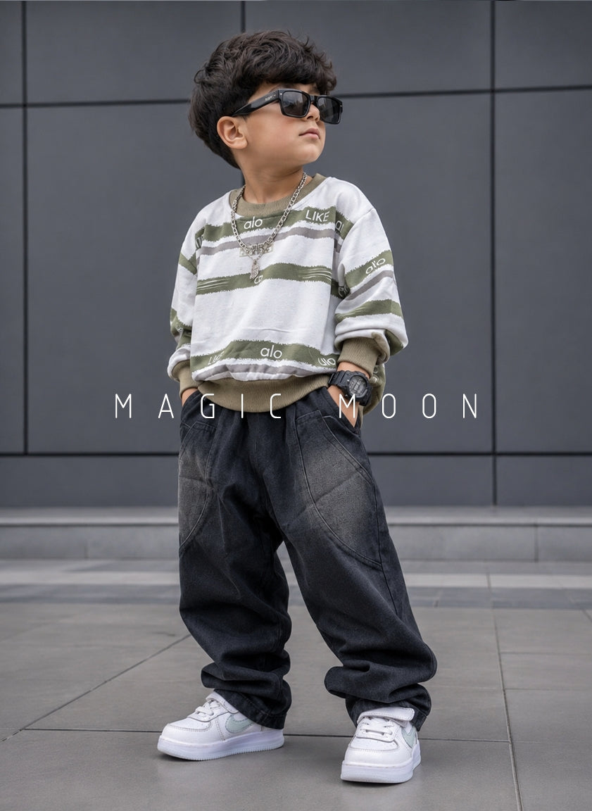 ST104 Unisex Full Sleeve Oversized T Shirt with Attached Chain and Pant Set