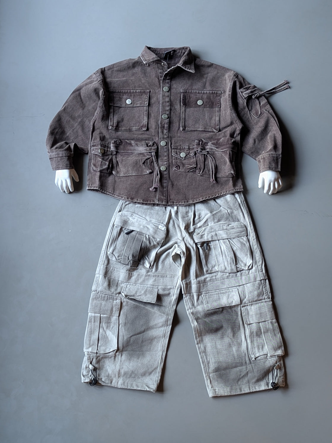 STB01 Unisex Full Sleeve Oversized Jacket with Cargo Baggy Pant Set