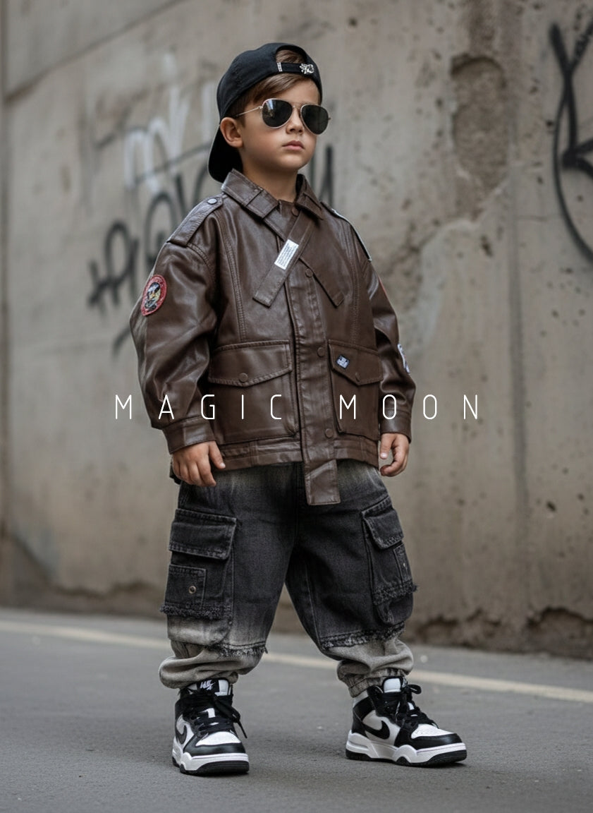 Unisex Full Sleeve Oversized Leather Jacket