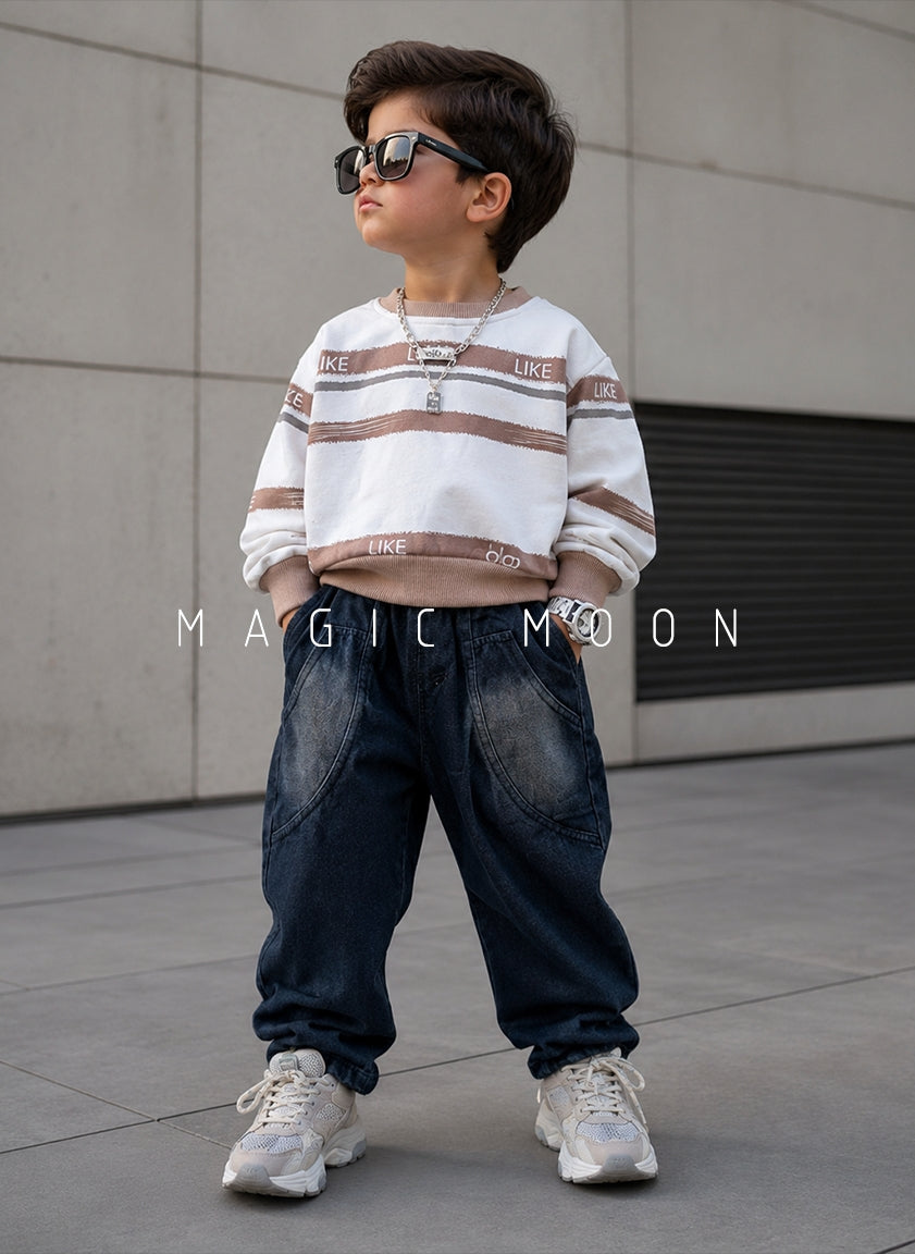 ST104 Unisex Full Sleeve Oversized T Shirt with Attached Chain and Pant Set