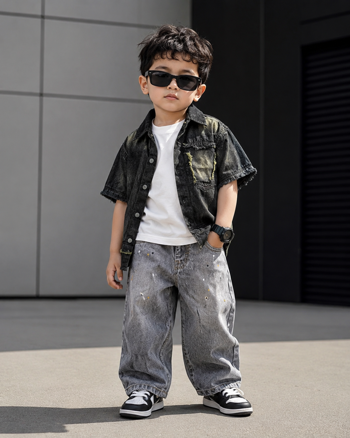 SHHS09 Boys Half Sleeve Oversized Denim Shirt