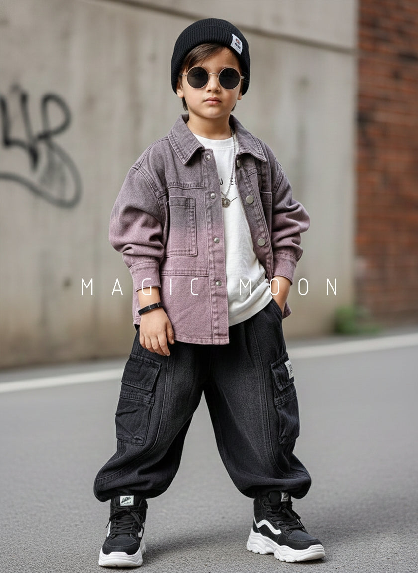 Unisex Full Sleeve Oversized Denim Jacket, Inner T Shirt and Pant Set