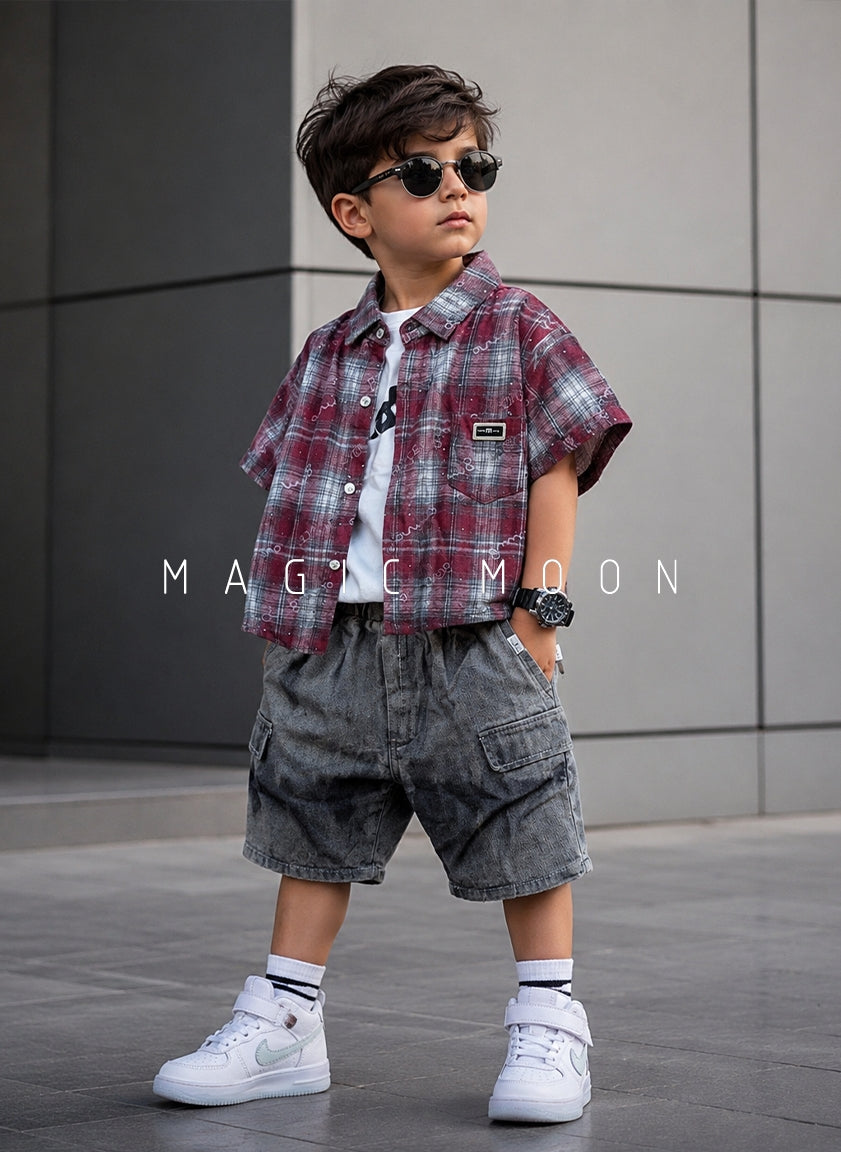 ST105 Unisex Half Sleeve Oversized Shirt with Inner T Shirt and Shorts Set