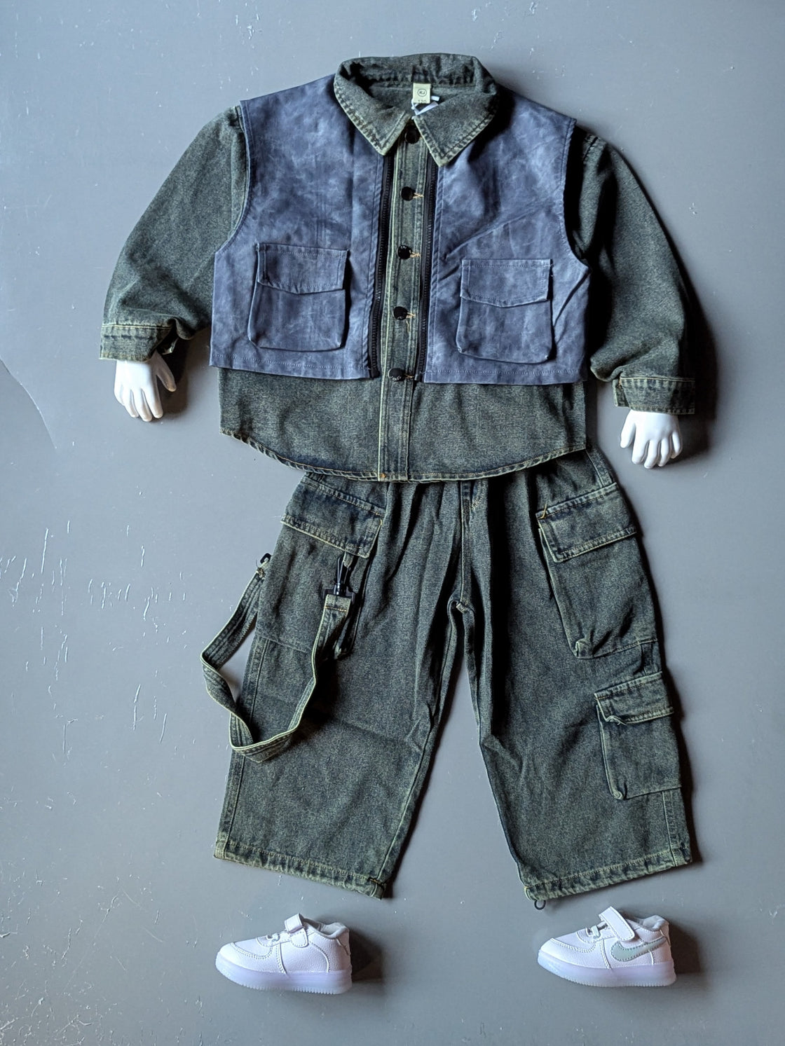 Unisex Full Sleeve Oversized Denim Jacket with Cargo Baggy Jeans Set