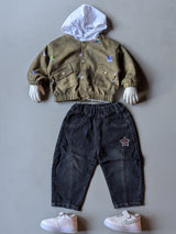 Unisex Full Sleeve Oversized Jacket Inner Hooded T Shirt and Pant Set