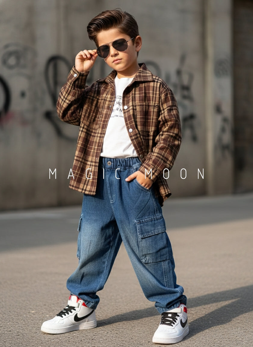 Unisex Full Sleeve Oversized Shirt Inner T Shirt and Pant Set