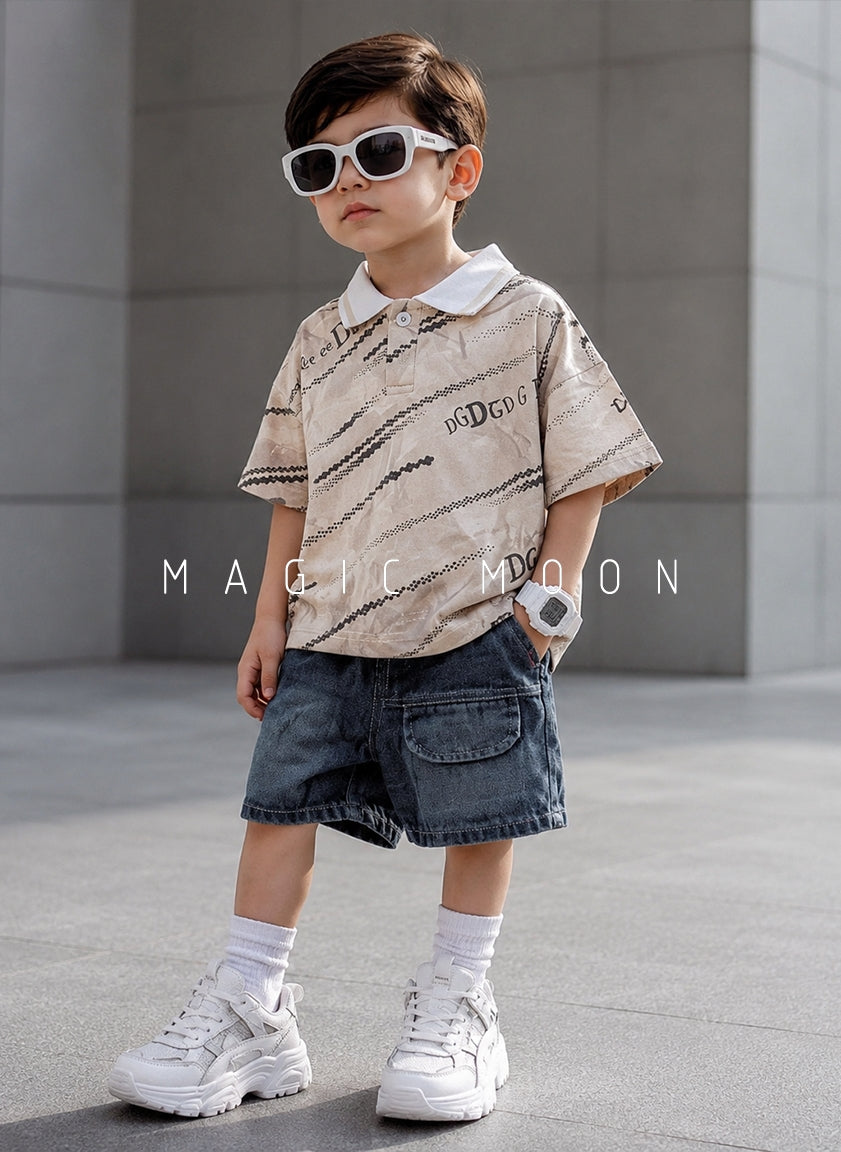 ST105 Unisex Half Sleeve Oversized Polo T Shirt and Shorts Set