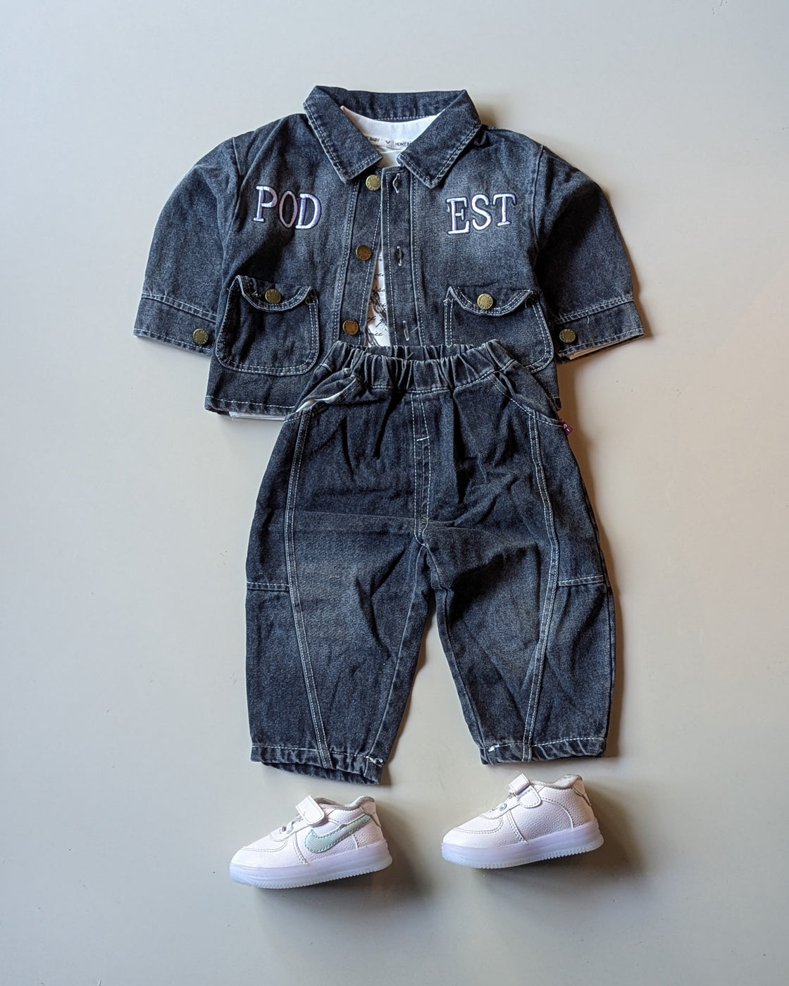 STIM119-02 Unisex Full Sleeve Oversized Denim Jacket Inner T Shirt and Pant Set