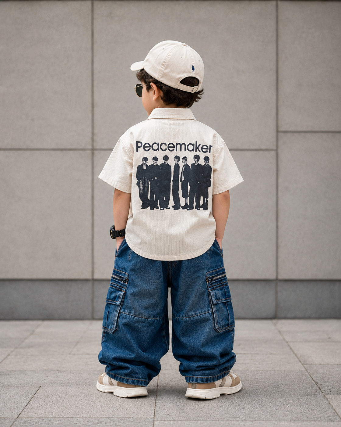 SHHS08 Boy's Half Sleeve Oversized Small Striped Back Printed Shirt