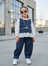 Girl's Full Sleeve Top with Chain and wide leg Pant Set