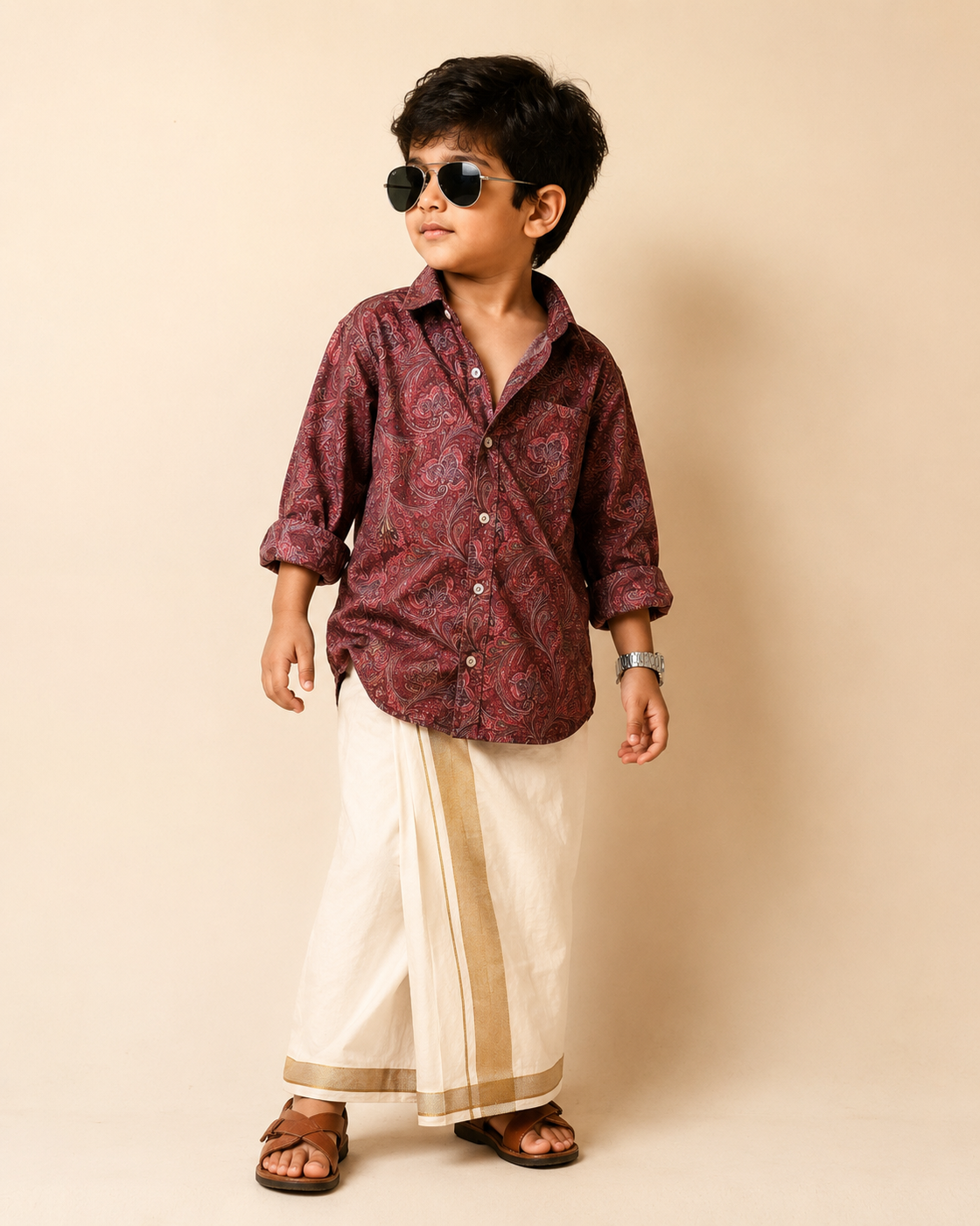 SHFS28 Boys Full Sleeve Oversized Floral Print Shirt