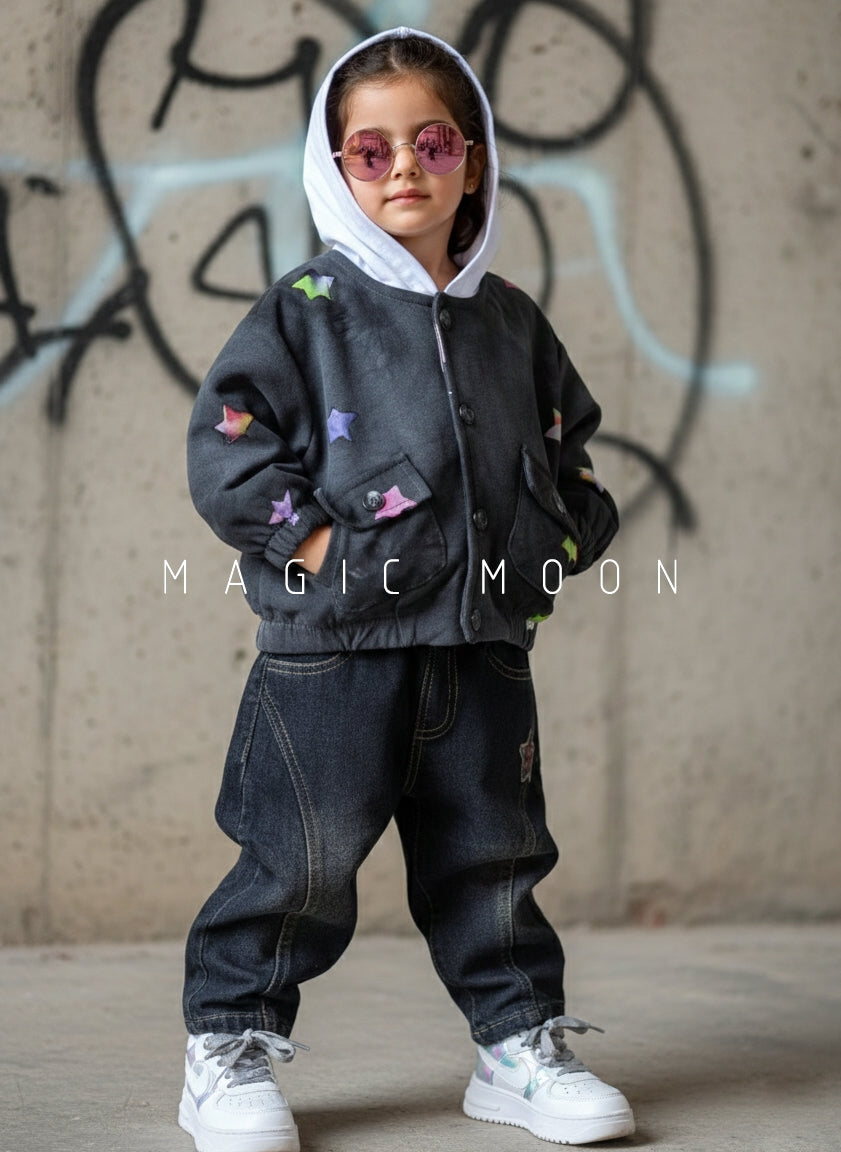 Unisex Full Sleeve Oversized Jacket Hooded Inner T Shirt and Pant Set