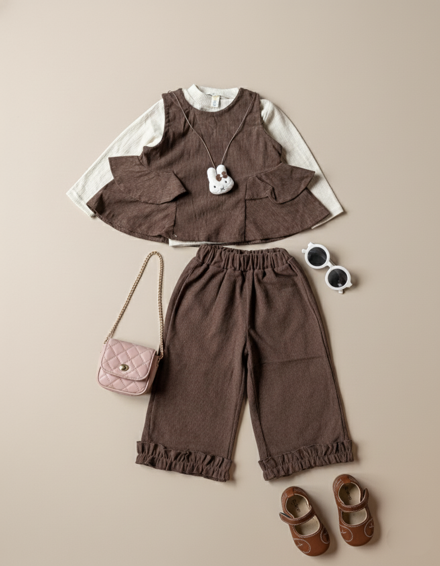 Full Sleeve Inner T Shirt, Vest and Wide Leg Pant Set