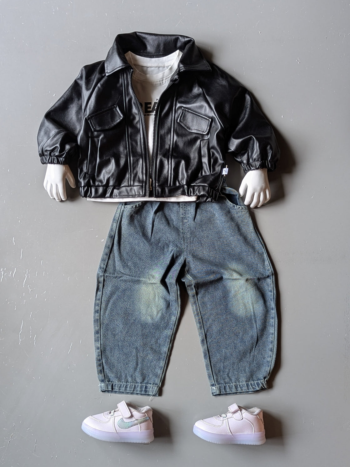 Unisex Full Sleeve Oversized Leather Jacket, Inner T Shirt and Pant Set