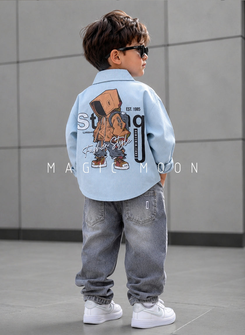SHFS16 Boy's Full Sleeve Oversized Back Printed Shirt