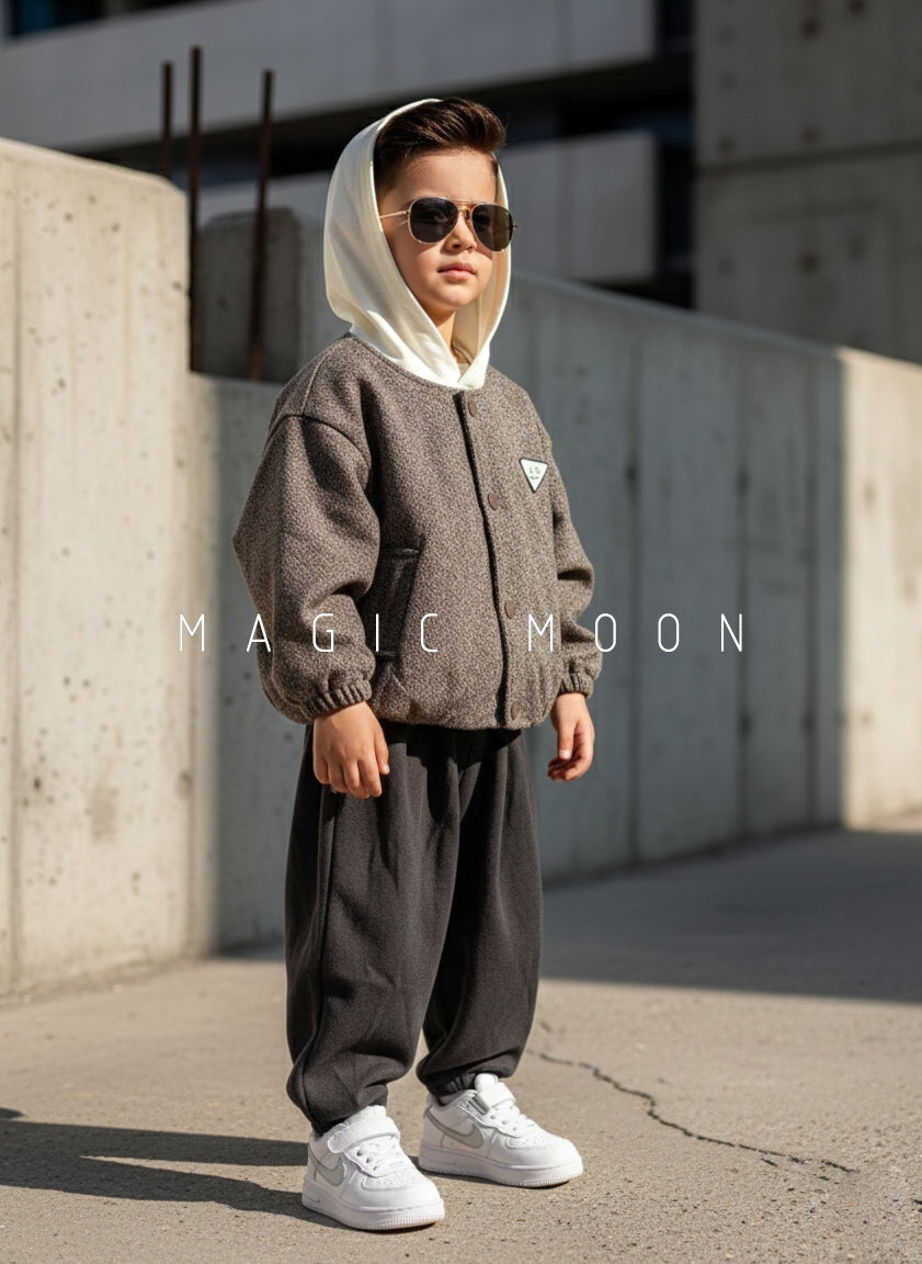 Unisex Full Sleeve Oversized Jacket Hooded Inner T Shirt and Pant Set