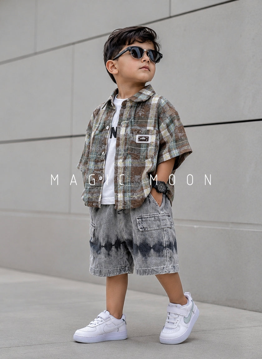 ST105 Unisex Half Sleeve Oversized Shirt with Inner T Shirt and Shorts Set