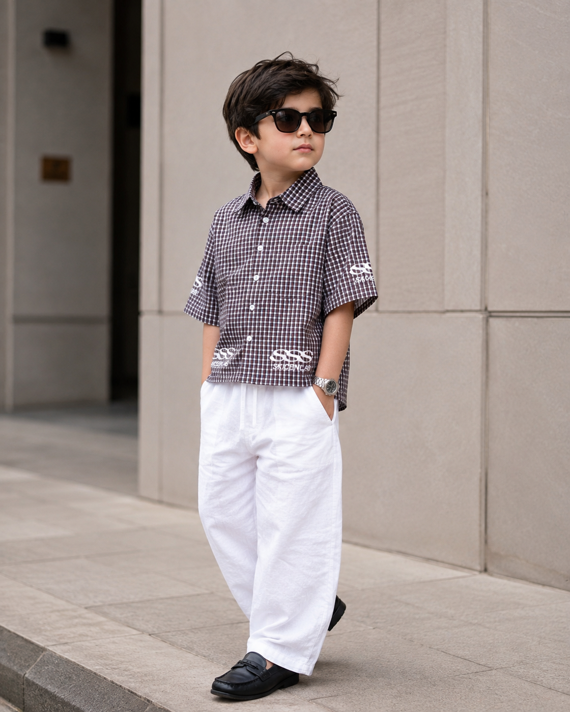 SHGME04-01 Boys Half Sleeve Oversized Boxy Fit Shirt