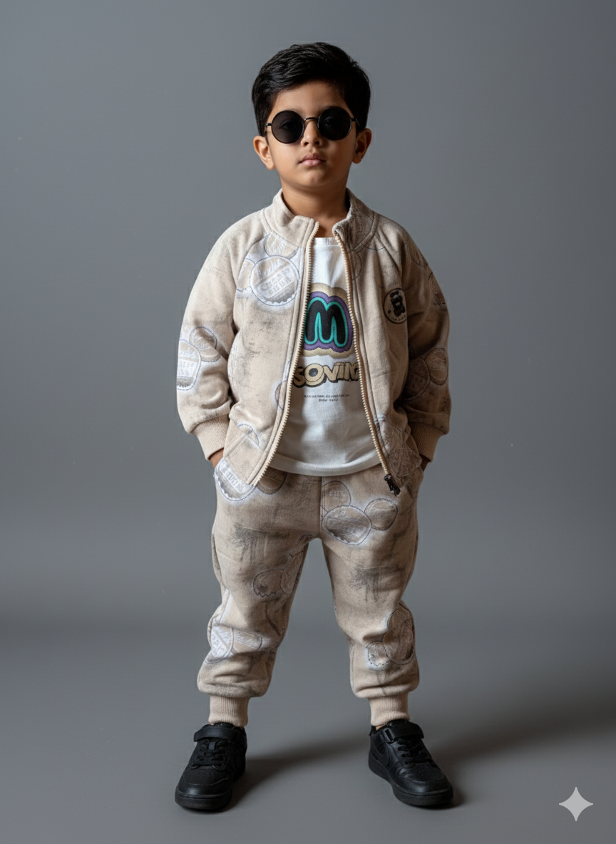 Unisex Full Sleeve Jacket, Inner T Shirt with Pant Set