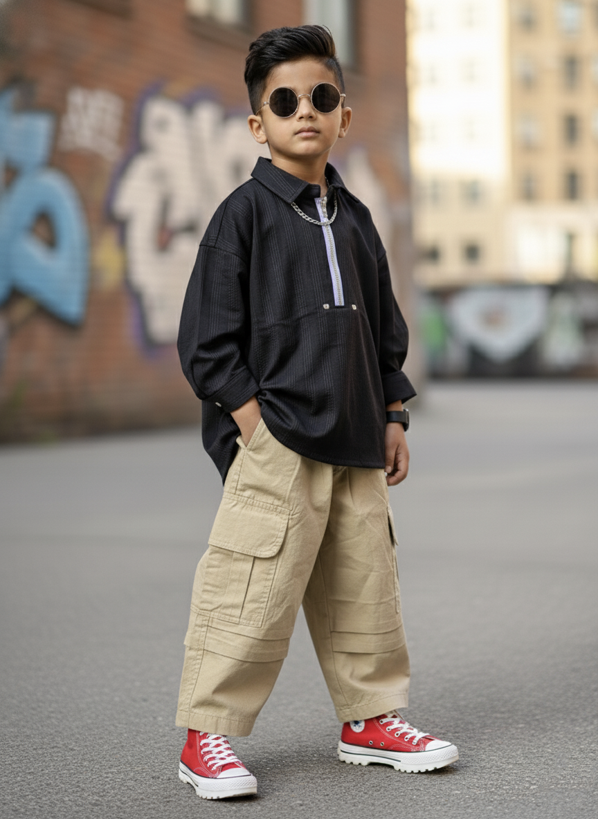 Long Sleeve Polo Pop Over Shirt