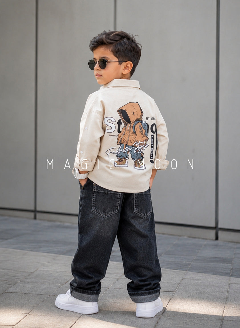 SHFS16 Boy's Full Sleeve Oversized Back Printed Shirt