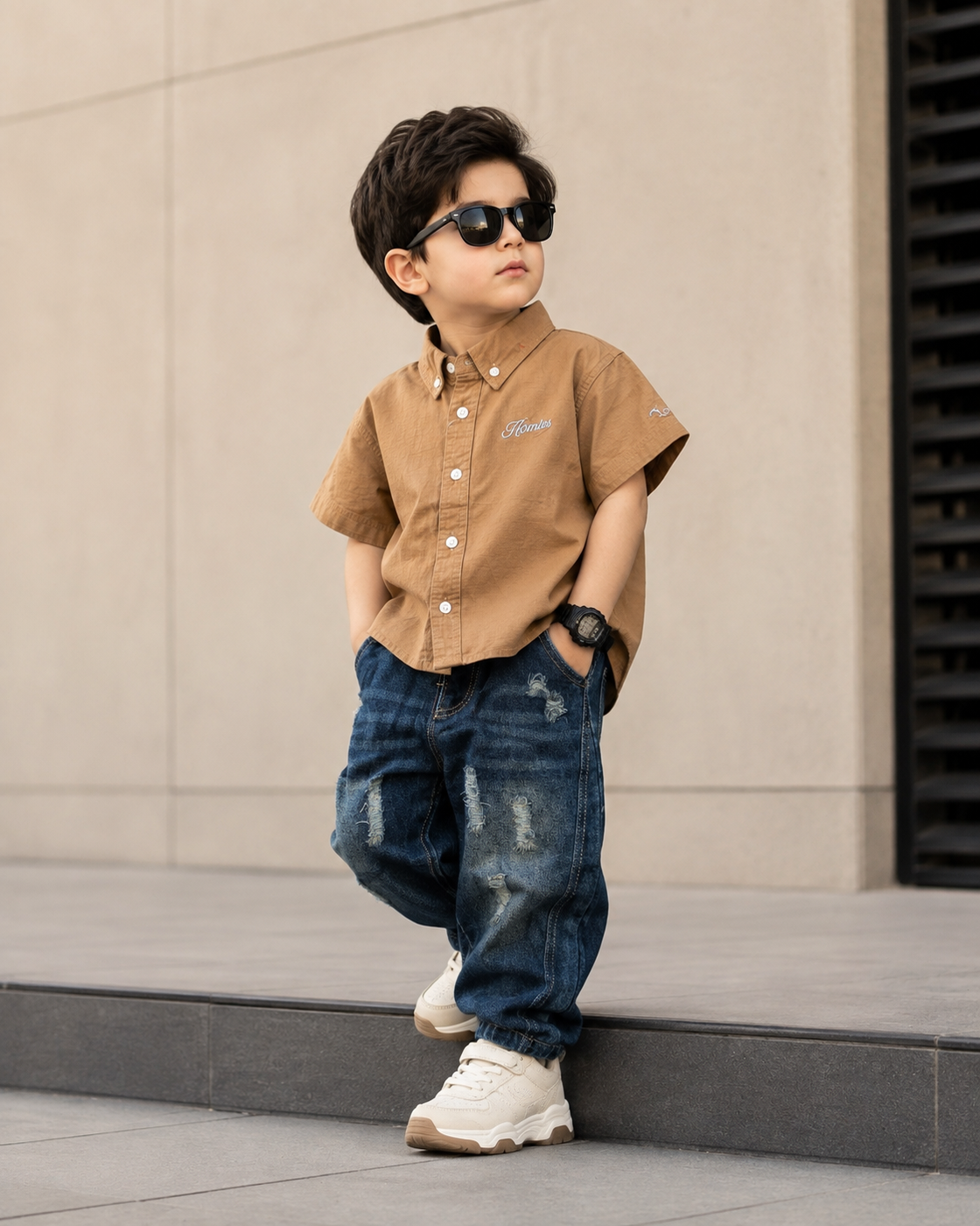 SHDCB01-001 Boy's Half Sleeve Oversized Shirt