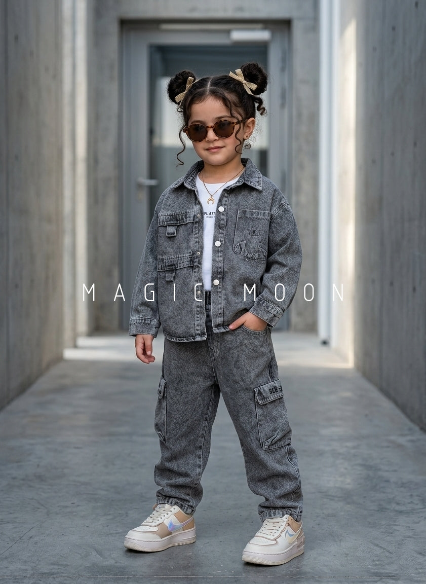 ST100 Unisex Full Sleeve Oversized Denim Jacket, Inner T Shirt and Pant Set