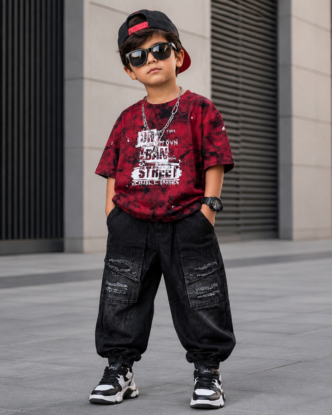 TSHS01 Unisex Half Sleeve Oversized T Shirt with Attached Chain