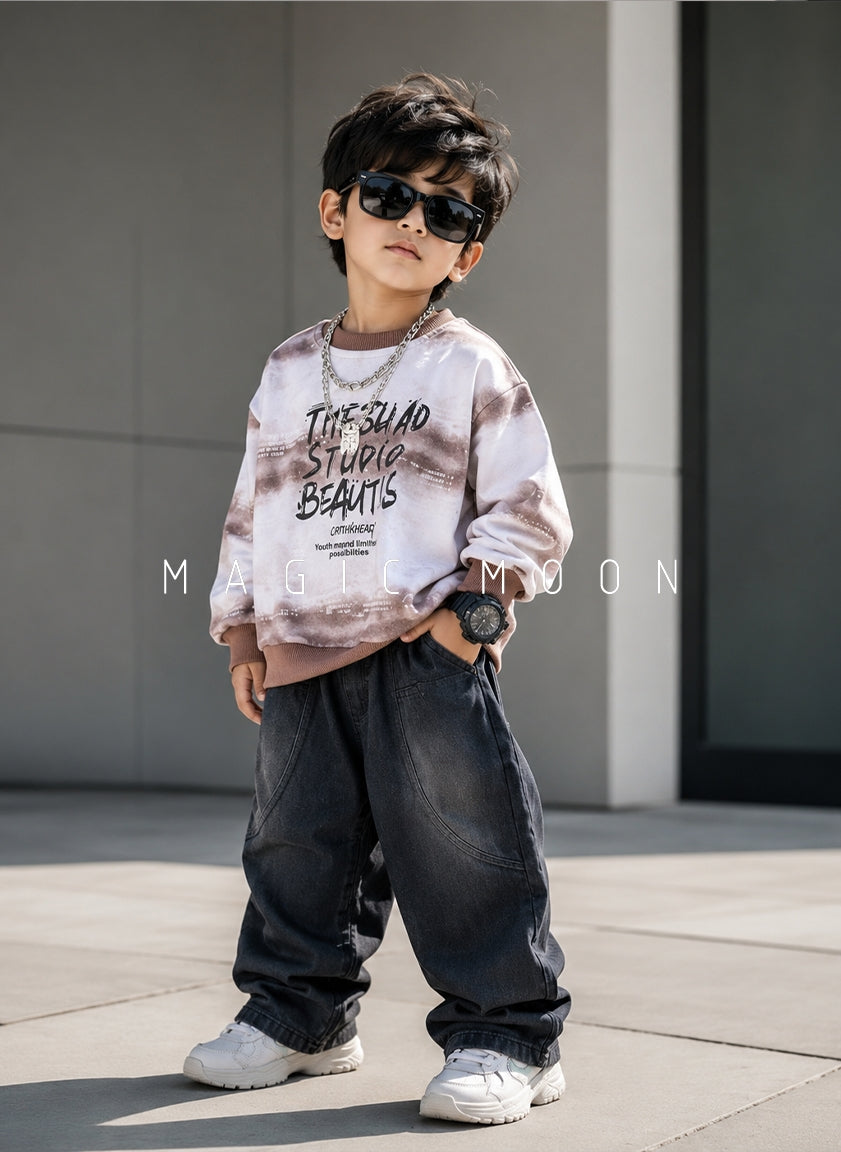ST104 Unisex Full Sleeve Oversized T Shirt with Attached Chain and Pant Set