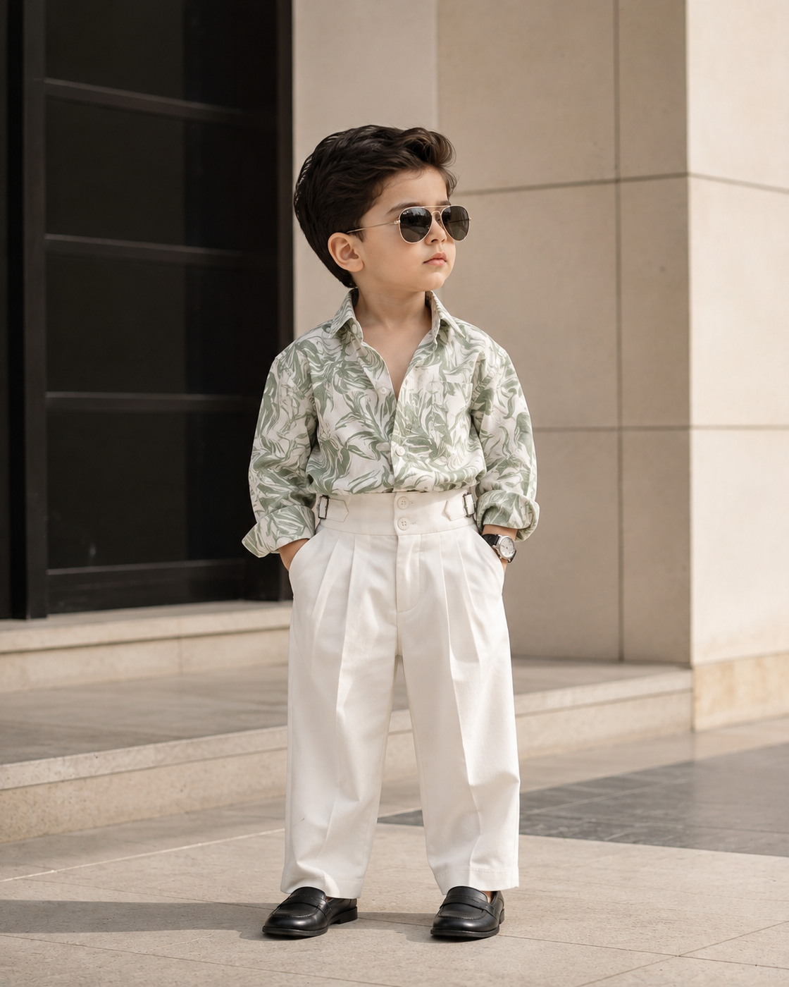 SHGMH05-02 Boys Full Sleeve Oversized Floral Print Shirt