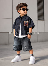 ST105 Unisex Half Sleeve Oversized Shirt with Inner T Shirt and Shorts Set