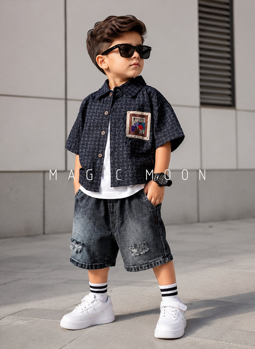 ST105 Unisex Half Sleeve Oversized Shirt with Inner T Shirt and Shorts Set