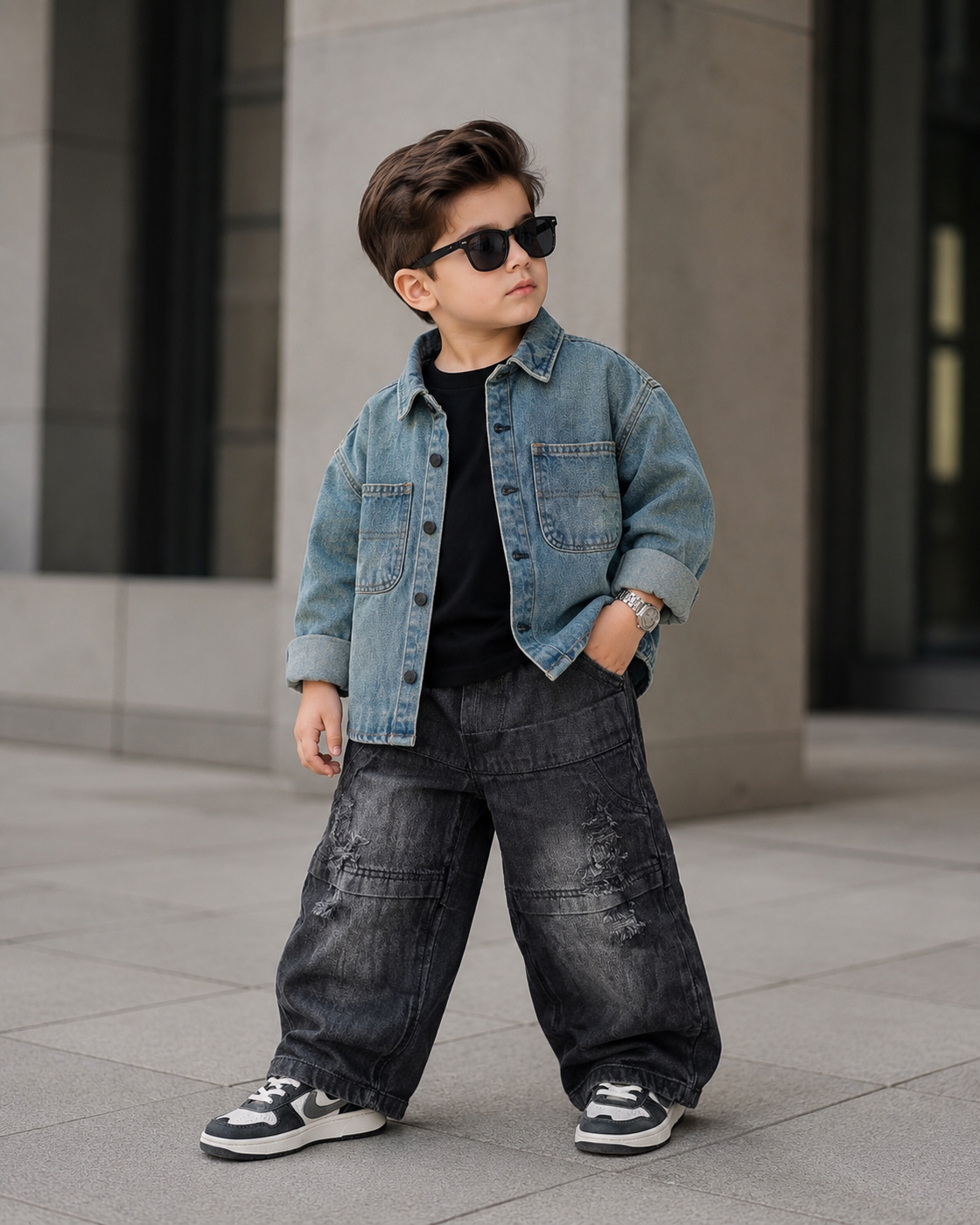 SHFS26 Boys Full Sleeve Oversized Denim Shirt
