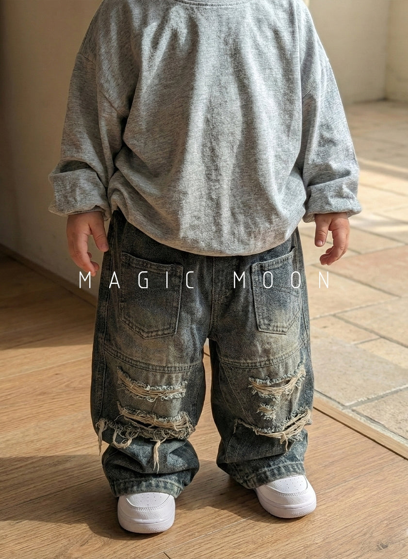 Unisex Distressed Wide Leg Jeans