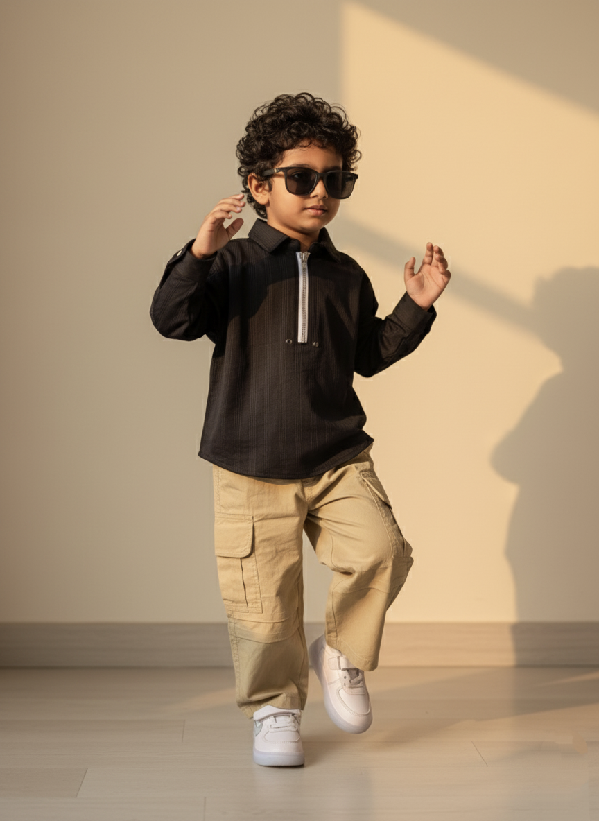 Long Sleeve Polo Pop Over Shirt
