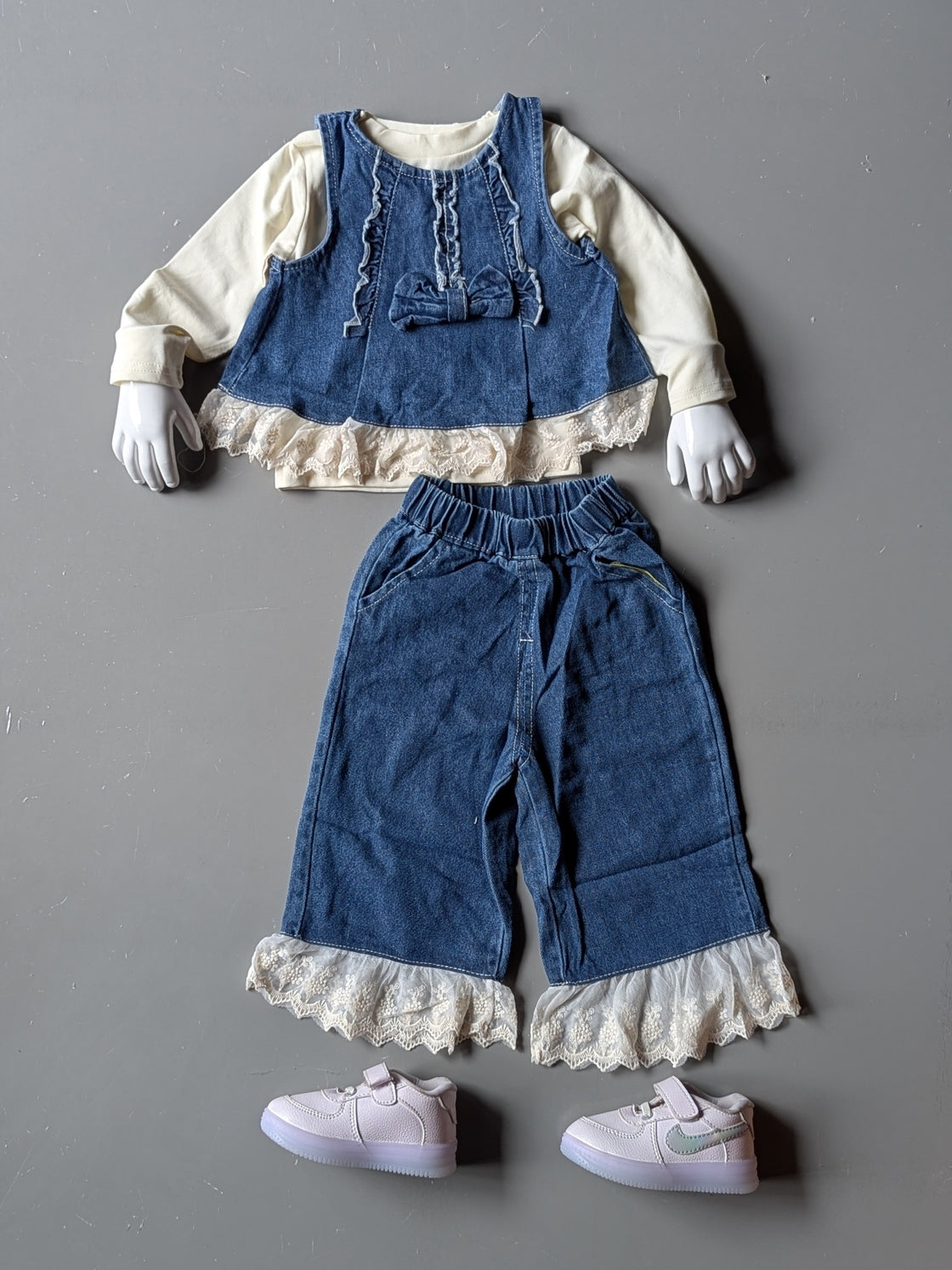 Full Sleeve T Shirt, Denim Vest and Pant Set
