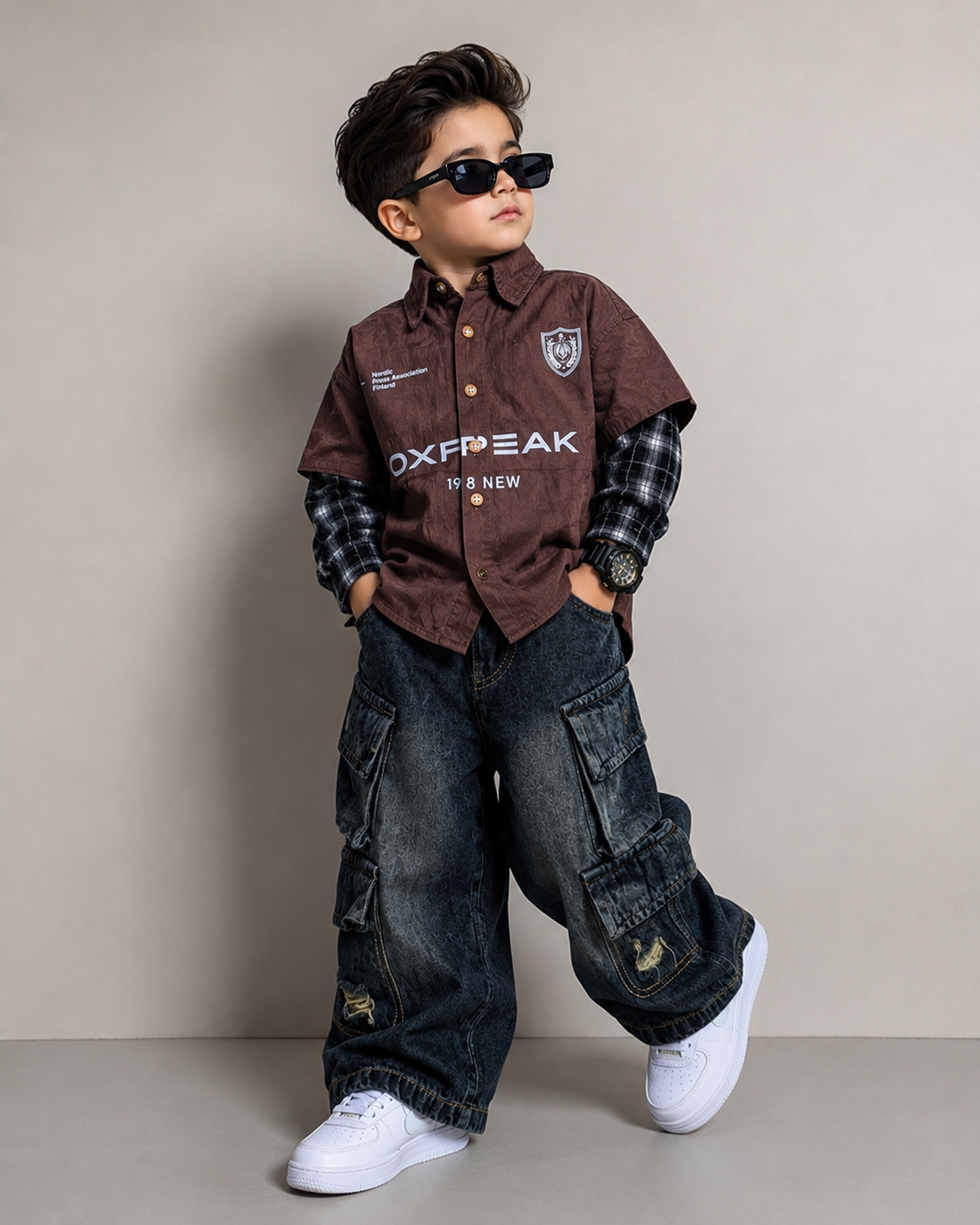 ST101 Unisex Full Sleeve Oversized Shirt with Super Baggy Jeans Combo