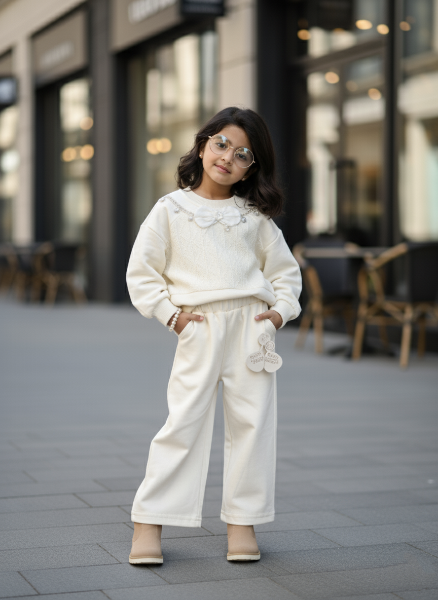 Girl's Full Sleeve T Shirt and Wide Leg Pant Set