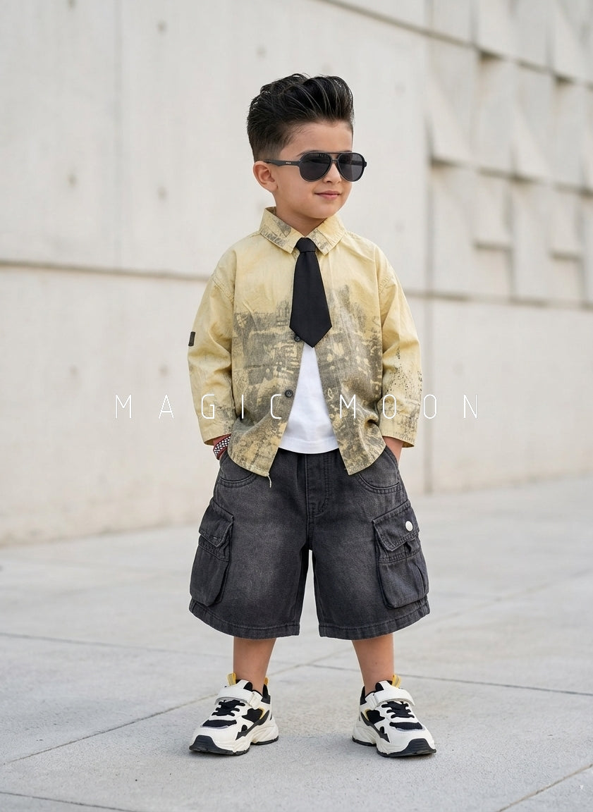 SHFS03 Unisex Full Sleeve Oversized Shirt and Inner T Shirt with Tie