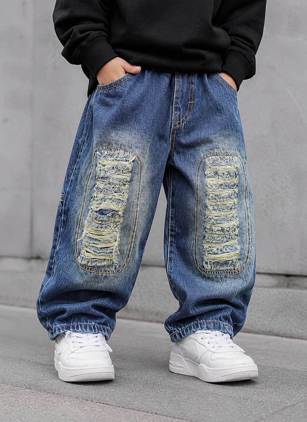 JNS107 Unisex Distressed Baggy Jeans