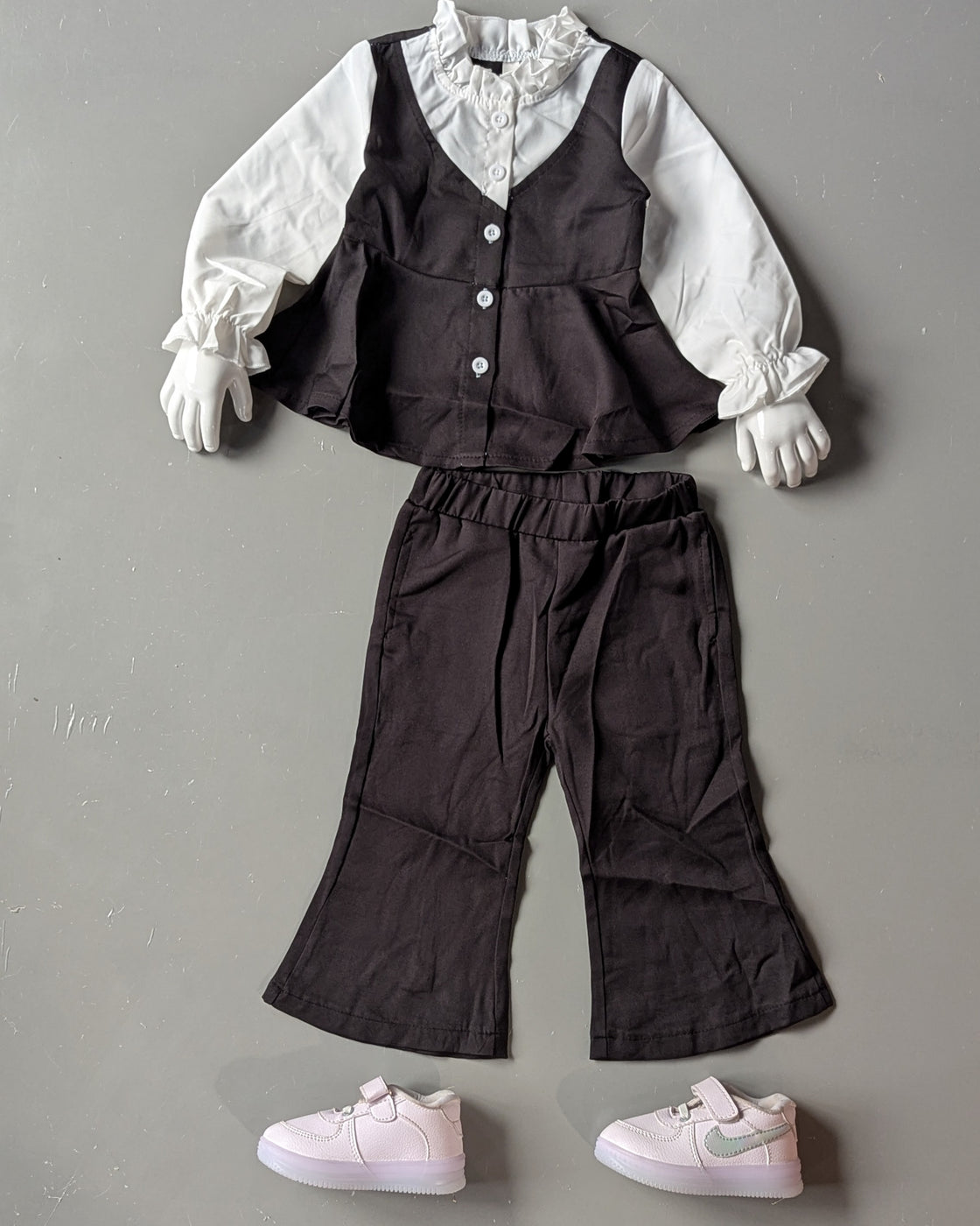 Full Sleeve Top with Vest and Wide Leg Pant Set