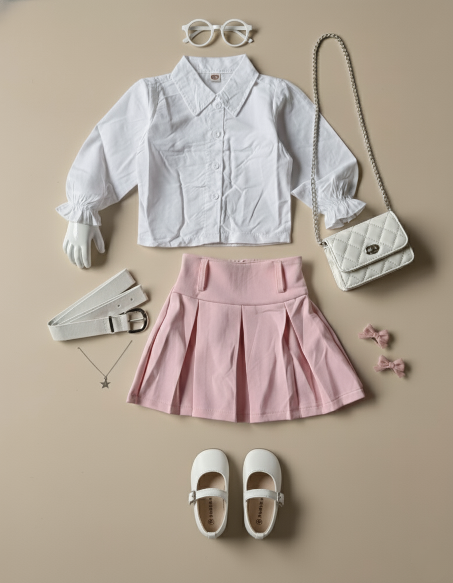 Girl's Full Sleeve Shirt and Skirt Set
