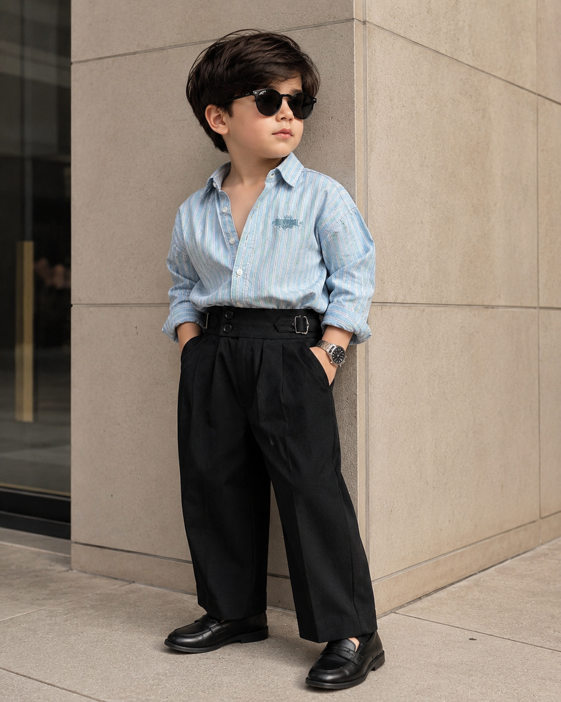 SHGMH03-01 Boy's Full Sleeve Oversized Striped Shirt