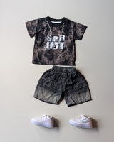 ST107 Unisex Half Sleeve Oversized T Shirt with Attached Chain and Shorts Set