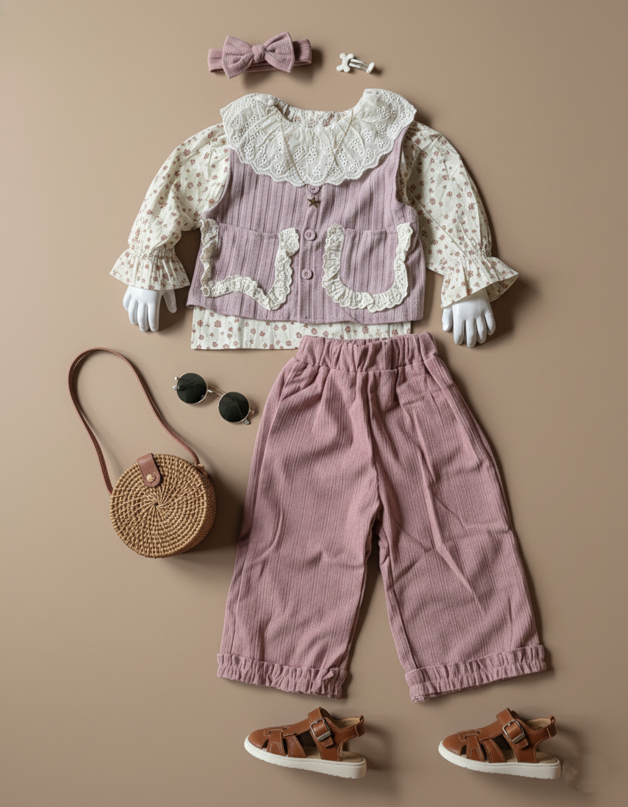 Full Sleeve Top with Vest and Wide Leg Pant Set