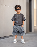 ST107 Unisex Half Sleeve Oversized T Shirt with Attached Chain and Shorts Set