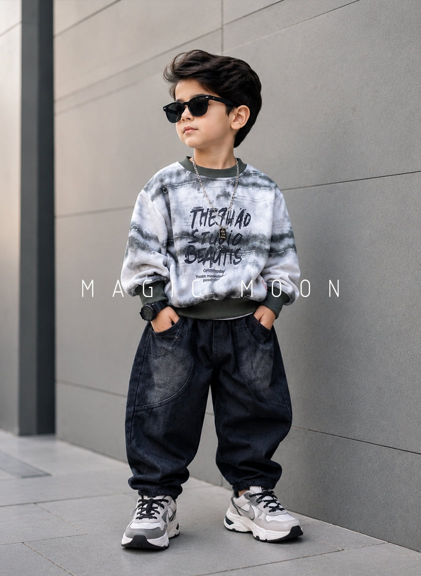 ST104 Unisex Full Sleeve Oversized T Shirt with Attached Chain and Pant Set
