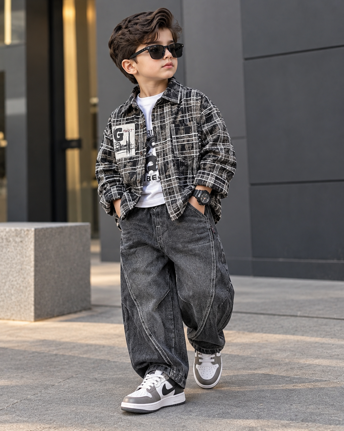STIM121-02 Unisex Full Sleeve Oversized Shirt with Inner T Shirt and Pant Set