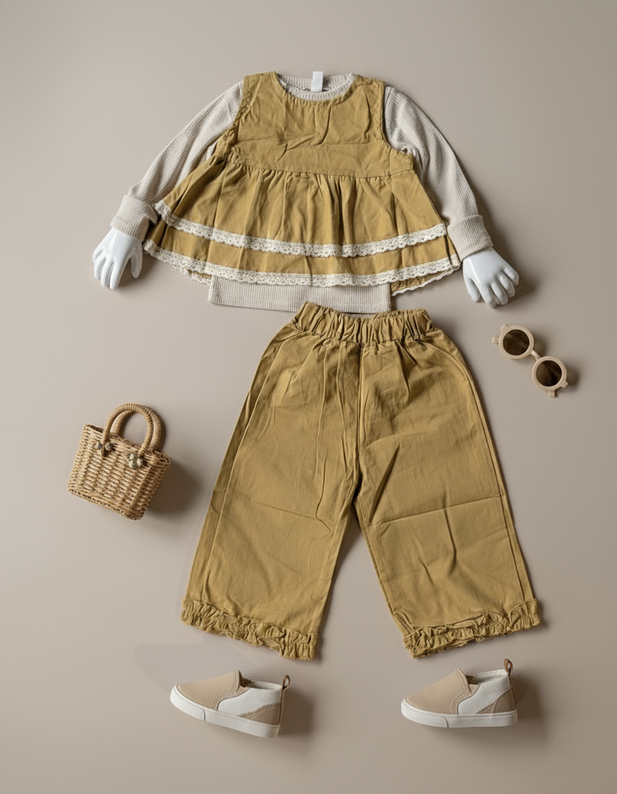 Full Sleeve Inner T Shirt with Vest and Wide Leg Pant Set